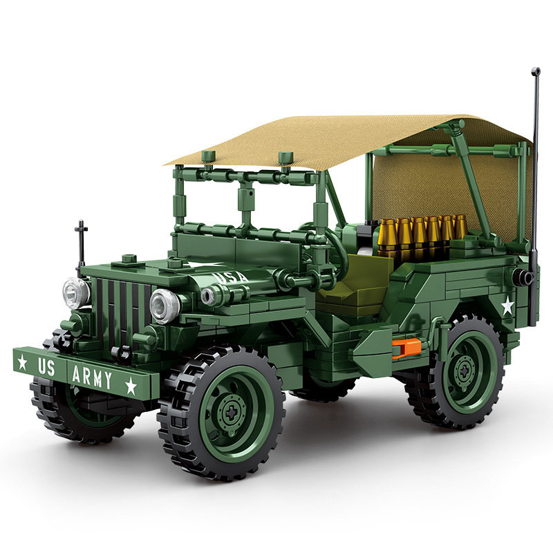Конструктор Sembo Block Пекинский автомузей: Армейский джип Willys с пушкой