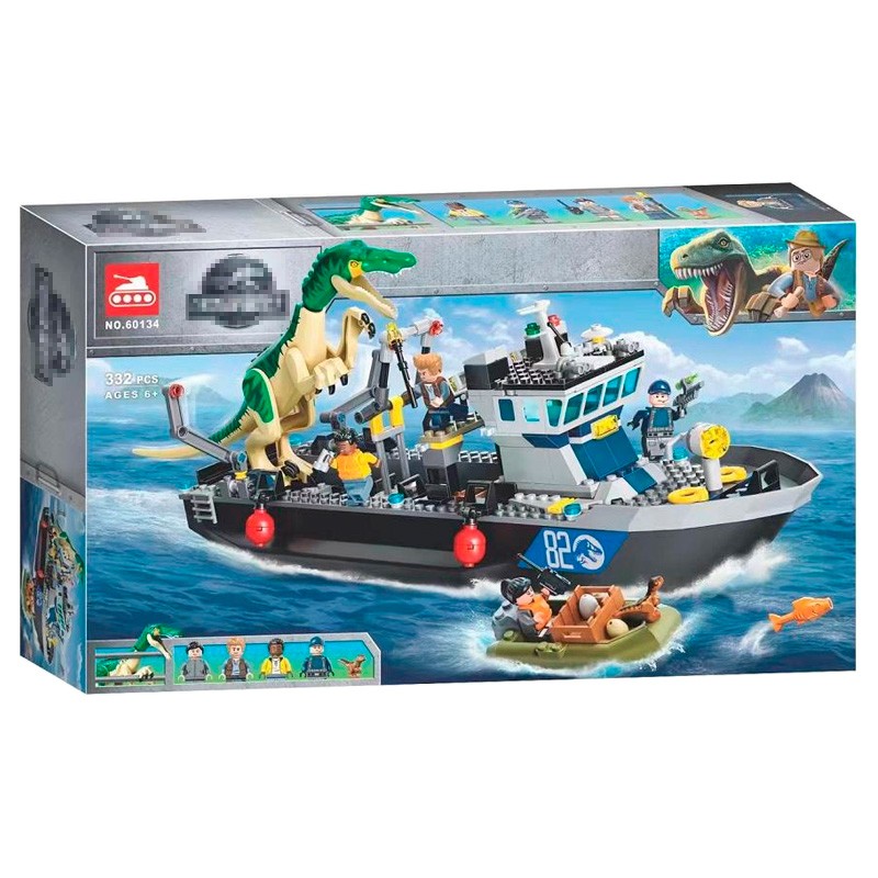 Конструктор аналог Lego Jurassic World 76942 Побег барионикса на катере