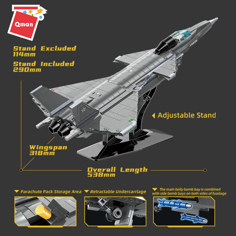 Конструктор Qman Китайский истребитель Chengdu J-20